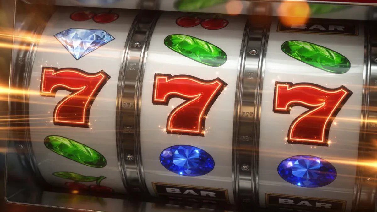 Výherní automat s rotujícími válci a zlatými symboly